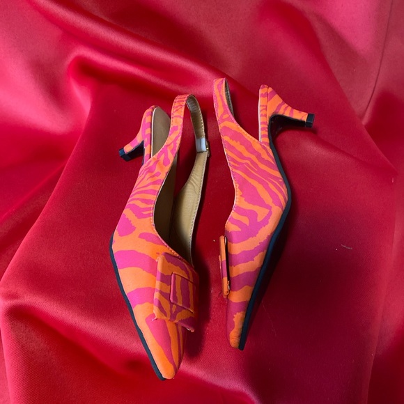 Vibrant Pink and Orange 7.5 Women's Slingback Heels - Picture 5 of 7